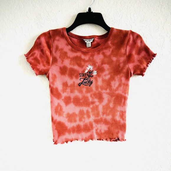 Lucky Brand Tops - Y2K Vintage Lucky Brand “Stay Lucky” Orange Tie Dye Ribbed Crop Top Size Medium